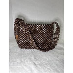 The SAK Vintage Wooden Beaded Boho Chic Handbag/Shoulder Bag Brown